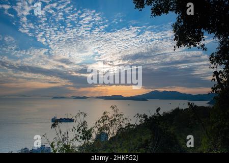 Sunset Western Nähert Sich Hongkong Stockfoto