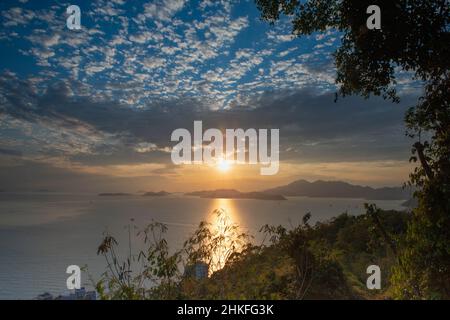 Sunset Western Nähert Sich Hongkong Stockfoto