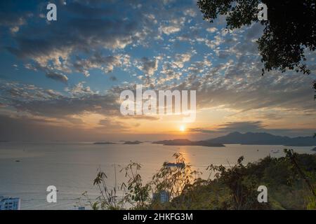 Sunset Western Nähert Sich Hongkong Stockfoto