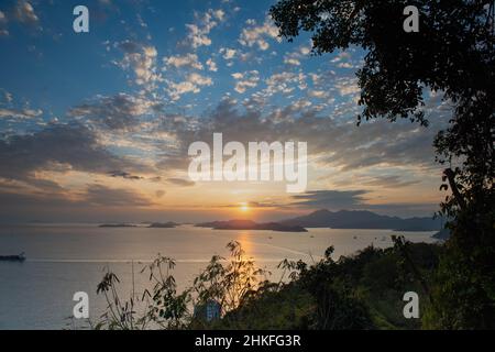 Sunset Western Nähert Sich Hongkong Stockfoto