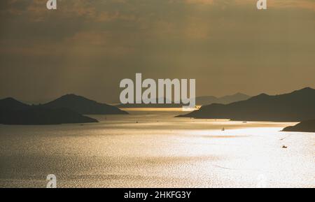 Sunset Western Nähert Sich Hongkong Stockfoto