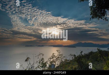 Sunset Western Nähert Sich Hongkong Stockfoto