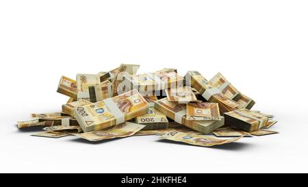 3D Stapel polnischer Zloty-Noten isoliert auf weißem Hintergrund Stockfoto