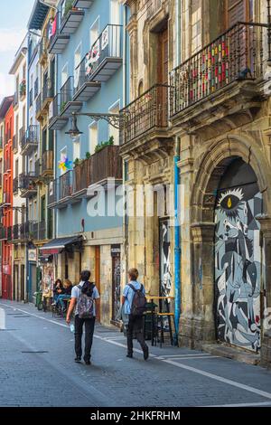 Spanien, Navarra, Pamplona (Iruña), Bühne auf dem Camino Francés, spanische Pilgerroute nach Santiago de Compostela, UNESCO-Weltkulturerbe, Gasse des historischen Zentrums Stockfoto