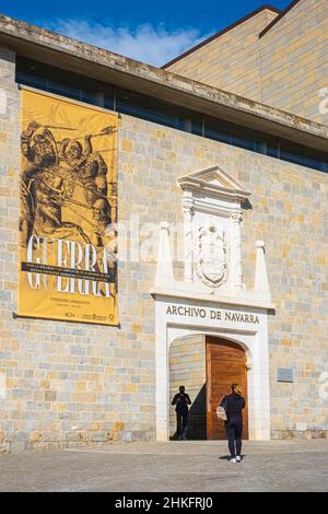 Spanien, Navarra, Pamplona (Iruña), Bühne auf dem Camino Francés, spanische Pilgerroute nach Santiago de Compostela, UNESCO-Weltkulturerbe, Generalarchiv Navarra im ehemaligen Königspalast Stockfoto