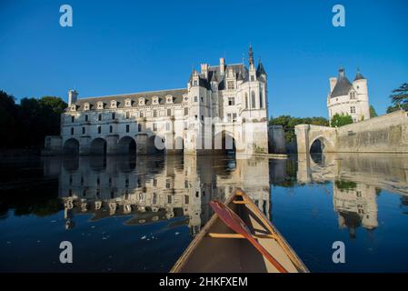 Frankreich, Indre et Loire, Kanutour durch das Cher-Tal oder in der Nähe des Schlosses Chenonceau Stockfoto