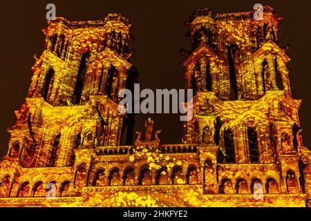 Frankreich, Aisne (02), Laon, Ton- und Lichtshow auf der façade der Kathedrale (3D) Stockfoto