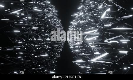3D Rendern. Abstrakt futuristische Silber geometrischen Formen Hintergrund. Schöne entspannende stilvolle Trippy Psychedelische VJ Loop. Moderner Hintergrund, Screensav Stockfoto