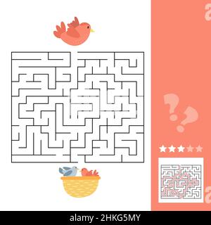 Maze Spiel für Kinder, Bildung Arbeitsblatt für Kinder. Vogel und Nest mit Küken. Stock Vektor