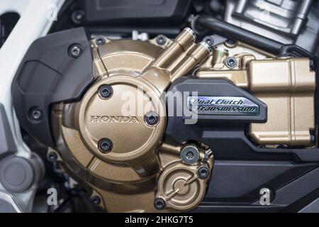 Detailansicht eines Honda-Motorrads. Stockfoto