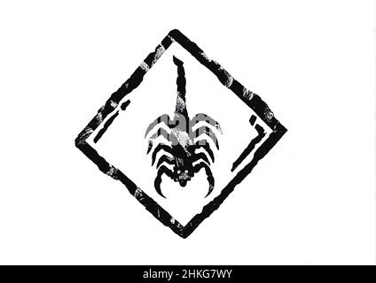 Symbol eines Skorpions auf weißem Hintergrund. Stockfoto