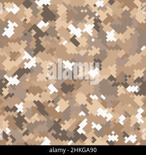 Nahtloses Muster in militärischer Tarnung. Desert Urban Digital Pixel Style. Stock Vektor