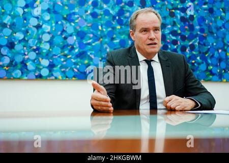 Heidelberg, Deutschland. 31st Januar 2022. Eckart Würzner, Oberbürgermeister der Stadt Heidelberg, zeigt sich bei einem Interview im Rathaus. Quelle: Uwe Anspach/dpa/Alamy Live News Stockfoto