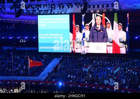 Peking, China. 04th. Februar 2022. Eröffnungsfeier der Olympischen Winterspiele 2022, Freitag, 4. Februar 2022, in Peking, China. Kredit: Roman Vondrous/CTK Foto/Alamy Live Nachrichten Stockfoto