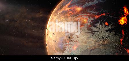 Landschaft in Phantasie Alien heißen Exoplaneten im tiefen Raum. Elemente dieses Bildes, die von der NASA eingerichtet wurden. Stockfoto