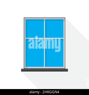Fenstersymbol in flachem Design. Vektorgrafik. Fenstersymbol mit langem Schatten. Stock Vektor