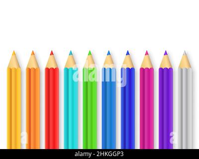 Set mit realistischen mehrfarbigen Bleistiften. Vektorgrafik. Buntstifte isoliert. Stock Vektor