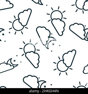 Nahtloser Hintergrund mit Wolken. Vektorgrafik. Abstraktes schwarzes Muster mit Mond, Sonne und Wolken Stock Vektor