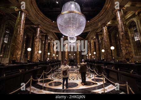 Leavesden, Großbritannien - 9th 2022. Januar: Das beeindruckende Set der Gringotts Wizarding Bank, bei der Making of Harry Potter Tour in den Warner Bros. Studios in Le Stockfoto
