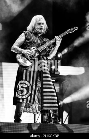 John 5, der Gitarrist von Rob Zombie auf der Bühne beim Las Rageous Festival im Zentrum von Las Vegas, Nevada Stockfoto