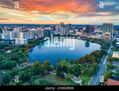 Orlando, Florida, USA Downtown Drone Skyline Aerial. Stockfoto