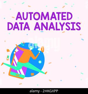 Handschrift Text automatisierte Datenanalyse. Internet-Konzept automatische Entscheidungsfindung basierend auf Big Data man Drawing Holding Megaphon läuft mit Stockfoto