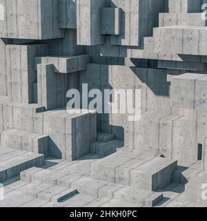 Betonblöcke abstrakte Struktur quadratisches Format. 3D Rendern Stockfoto
