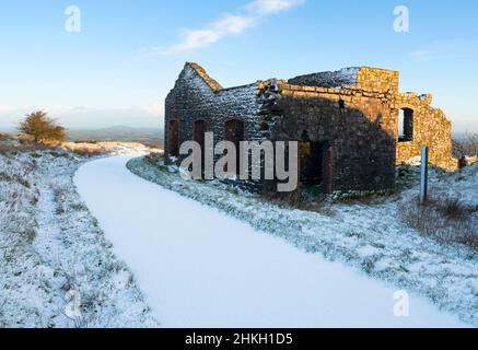 Der Brecherbau steht noch auf Brown Clee Hill, Shropshire. Stockfoto