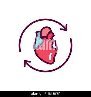 Symbol für die Farblinie der Herztransplantation. Isoliertes Vektorelement. Skizzieren Sie das Piktogramm für Webseite, mobile App, Promo Stock Vektor