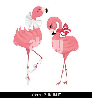Vektor niedlichen rosa Flamingos mit Schleife, Ballerina Illustration. Sommer-Illustration. Tropischer Vogel isoliert auf weißem Hintergrund. Stock Vektor