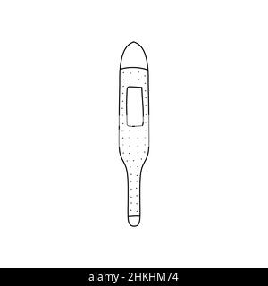 Handgezeichnete Vektordarstellung eines elektronischen Thermometers im Doodle-Stil. Niedliche Illustration von Medizingeräten auf weißem Hintergrund Stock Vektor