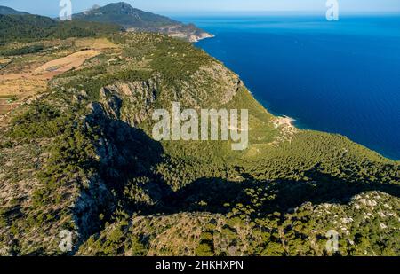 Luftaufnahme, Port de Valldemossa, Tramuntana Mountains, Valldemossa, Mallorca, Balearen, Spanien, Bergrücken, es, Europa, Berge, Berge Stockfoto