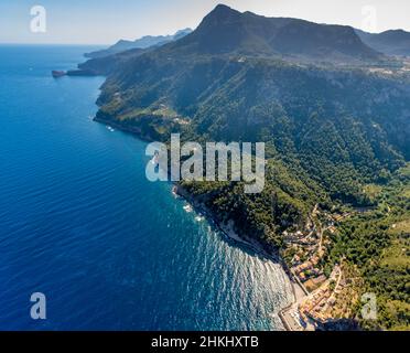 Luftaufnahme, Port de Valldemossa, Tramuntana Mountains, Valldemossa, Mallorca, Balearen, Spanien, Bergrücken, es, Europa, Berge, Berge Stockfoto