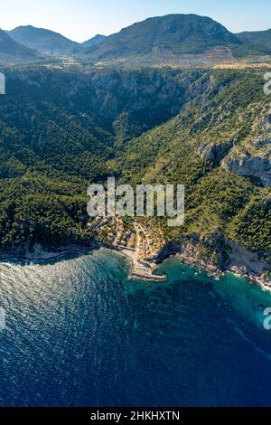 Luftaufnahme, Port de Valldemossa, Tramuntana Mountains, Valldemossa, Mallorca, Balearen, Spanien, Bergrücken, es, Europa, Berge, Berge Stockfoto