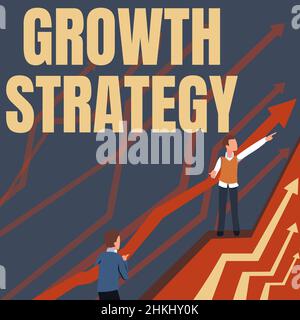 Handschrift Text Wachstumsstrategie. Internet Concept Strategy zielte darauf ab, größere Marktanteile an kurzfristigen Pfeilen zu gewinnen, die zwei kollaborierende Unternehmen leiten Stockfoto