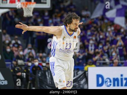 Madrid, Spanien. 03rd. Februar 2022. 4th. Februar 2022; Wizink Center; Madrid; Spanien; Turkish Airlines Euroleague Basketball; Real Madrid vs Zenit st Petersburg; Sergio Llull (Madrid) 900/Cordon Press Credit: CORDON PRESS/Alamy Live News Stockfoto