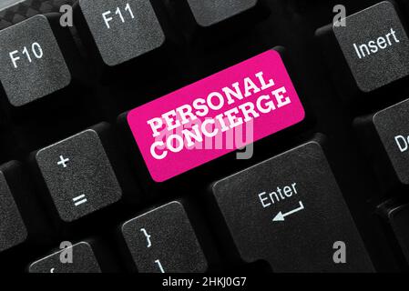 Schreiben mit Text Persönlicher Concierge. Konzept bedeutet, dass jemand, der Vereinbarungen treffen oder Besorgungen durchführen wird, die Vorkurs- und Vortragspläne eingeben Stockfoto