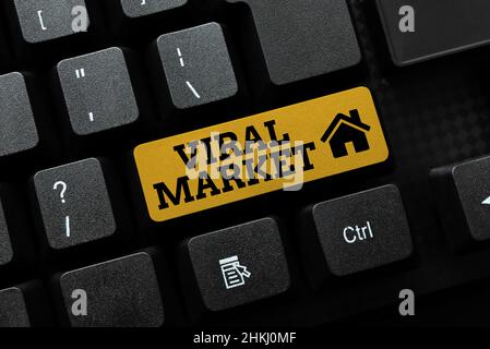 Handschrift Text Viral Market. Word Written on Viral Market Transkribieren von Online-Sprachaufzeichnungen, Tippen und Aufzeichnen wichtiger Notizen Stockfoto