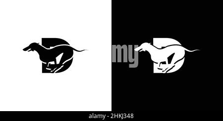 Logo Design Initialen Buchstabe D Kombination eines starken und eleganten Hundes Stock Vektor