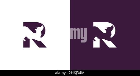 Logo Design Initialen Buchstabe R Kombination eines einzigartigen und eleganten Hundes Stock Vektor