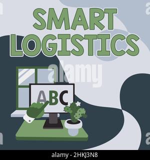 Hand schreiben Zeichen Smart Logistics. Business Showcase Integration intelligenter Technologie in Logistiksystem Hand Showing Letters Pointing Web Stockfoto