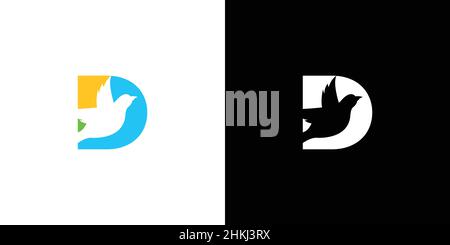 Schlichtes und attraktives D-Anfangsbuchstabe mit Vogellogo Stock Vektor