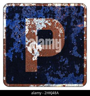 Altes grunge EU-Straßenschild Hinweisschild - Parkplatz Stockfoto