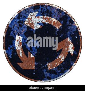 Altes Grunge EU-Straßenschild Pflichtschild - Kreisverkehr Stockfoto