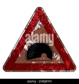 Altes Grunge EU-Straßenschild Warnschild - Tunnel Stockfoto