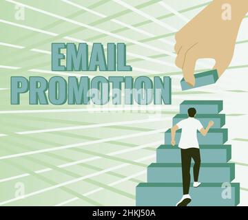 E-Mail-Angebot für handschriftlichen Text. Internet-Konzept kommerzielle Übertragung, die Anreize bietet, um den Umsatz zu steigern Gentleman Climbing Up Stair Fall versuchen Stockfoto