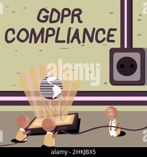 Handschriftenzeichen DSGVO-Compliance. Schutz von Geschäftskonzepten und Privatsphäre in der Europäischen Union, die zeigen, dass sich globale Ideen zusammenschließen und Neues bilden Stockfoto