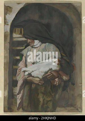 Kunst inspiriert von Saint Anne, Sainte Anne, das Leben unseres Herrn Jesus Christus, La Vie de Notre-Seigneur Jésus-Christ, James Tissot, Französisch, 1836-1902, Deckfarbenes Aquarell über Graphit auf grauem Wove-Papier, Frankreich, 1886-1894, Bild: 8 1/16 x 5 13/16 Zoll, 20,5 x 14,8 cm, Anne, Torbogen, Huhn, Klassisches Werk, modernisiert von Artotop mit einem Schuss Modernität. Formen, Farbe und Wert, auffällige visuelle Wirkung auf Kunst. Emotionen durch Freiheit von Kunstwerken auf zeitgemäße Weise. Eine zeitlose Botschaft, die eine wild kreative neue Richtung verfolgt. Künstler, die sich dem digitalen Medium zuwenden und die Artotop NFT erschaffen Stockfoto