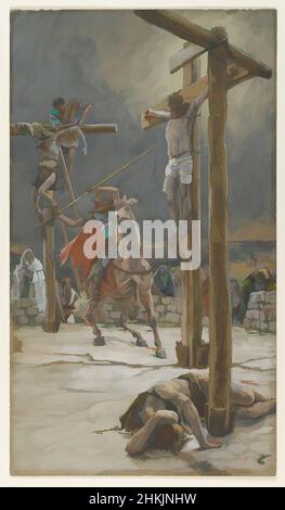 Kunst inspiriert von The Strike of the Lance, Le Coup de Lance, The Life of Our Lord Jesus Christ, La Vie de Notre-Seigneur Jésus-Christ, James Tissot, Französisch, 1836-1902, Deckfarbenes Aquarell über Graphit auf grauem Wove-Papier, Frankreich, 1886-1894, Bild: 14 3/8 x 8 3/16 Zoll, 36,5 x 20,8 cm, Bibel, Klassische Werke, die von Artotop mit einem Schuss Moderne modernisiert wurden. Formen, Farbe und Wert, auffällige visuelle Wirkung auf Kunst. Emotionen durch Freiheit von Kunstwerken auf zeitgemäße Weise. Eine zeitlose Botschaft, die eine wild kreative neue Richtung verfolgt. Künstler, die sich dem digitalen Medium zuwenden und die Artotop NFT erschaffen Stockfoto