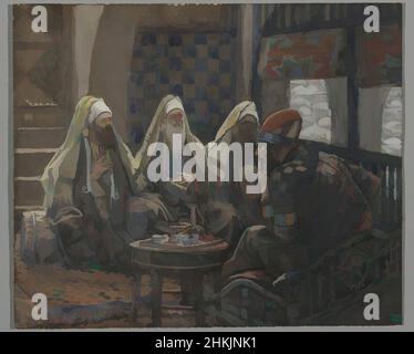 Kunst inspiriert von den Sterndeutern im Haus des Herodes, Les rois mages chez Hérode, das Leben unseres Herrn Jesus Christus, La Vie de Notre-Seigneur Jésus-Christ, James Tissot, Französisch, 1836-1902, Deckfarbenes Aquarell über Graphit auf grauem Wove-Papier, Frankreich, 1886-1894, Bild: 5 3/8 x 6 3/8 Zoll, 13,7 x, Klassisches Werk, modernisiert von Artotop mit einem Schuss Moderne. Formen, Farbe und Wert, auffällige visuelle Wirkung auf Kunst. Emotionen durch Freiheit von Kunstwerken auf zeitgemäße Weise. Eine zeitlose Botschaft, die eine wild kreative neue Richtung verfolgt. Künstler, die sich dem digitalen Medium zuwenden und die Artotop NFT erschaffen Stockfoto